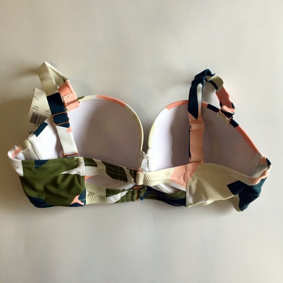 Raisins Bikini Top 16W Underwire Bandeau Tropical Removable Strap Palm Geo White - Picture 6 of 9